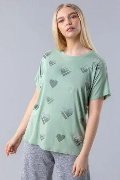 Roman Green Embellished Heart Lounge Top
