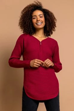 Roman Pink Zip Front Textured Top