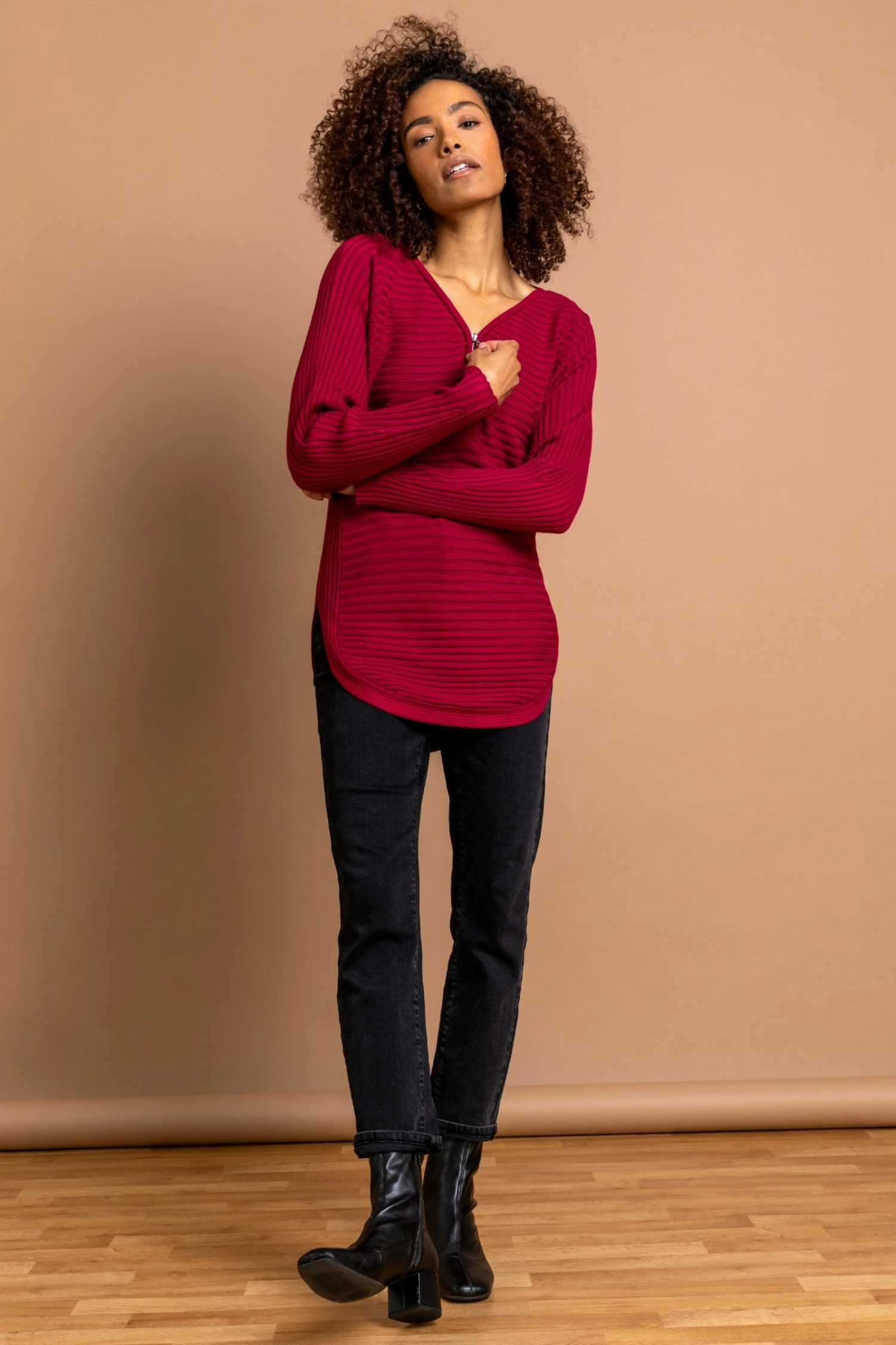 Roman Pink Zip Front Textured Top 4 Roman Pink Zip Front Textured Top - Image 2