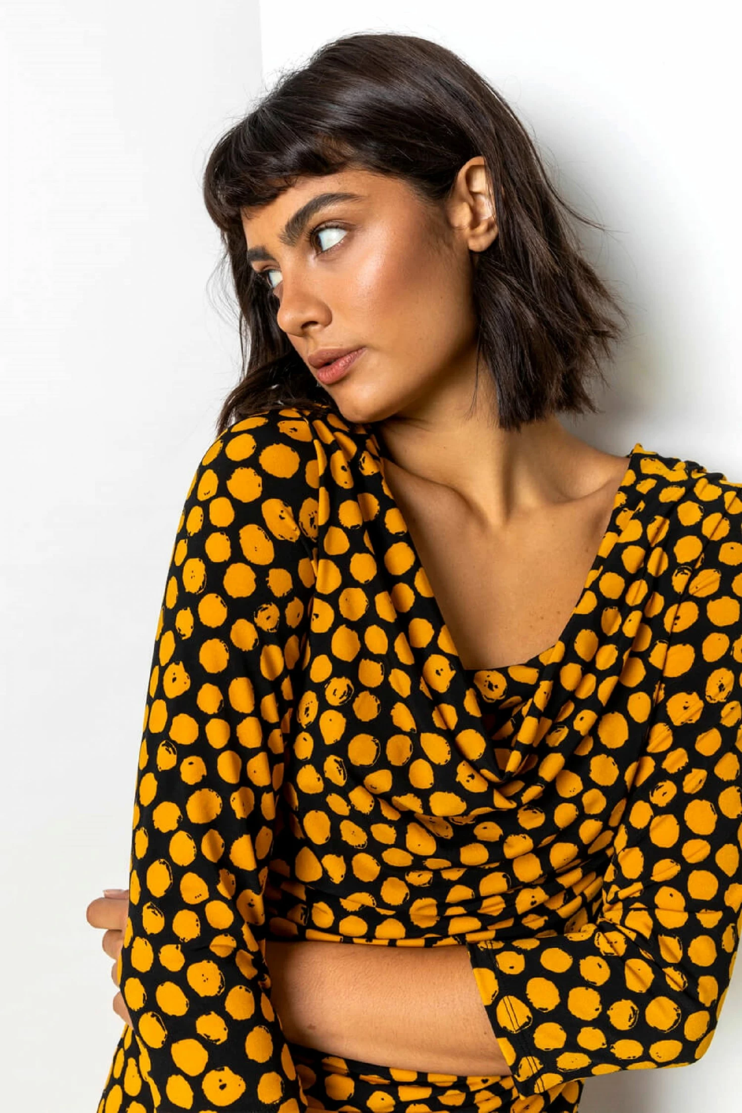 Roman Yellow Spot Print Cowl Neck Top 6 Roman Yellow Spot Print Cowl Neck Top - Image 4