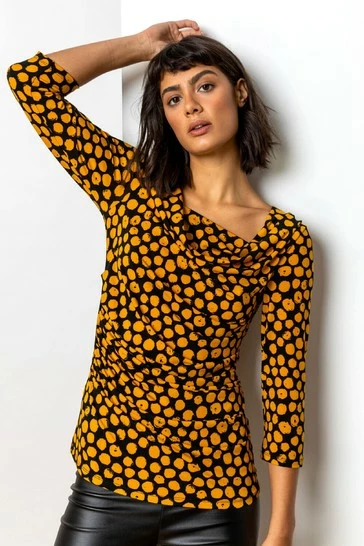 Roman Yellow Spot Print Cowl Neck Top 7 Roman Yellow Spot Print Cowl Neck Top - Image 5