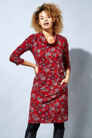 Roman Red Paisley Print Cowl Neck Dress 7 Roman Red Paisley Print Cowl Neck Dress - Image 5