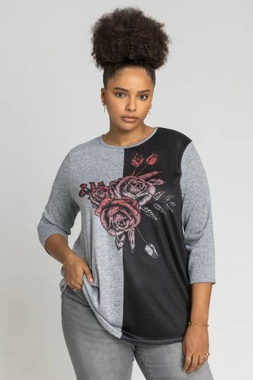 Roman Black Curve Contrast Floral Embellished Top 7 Roman Black Curve Contrast Floral Embellished Top - Image 5