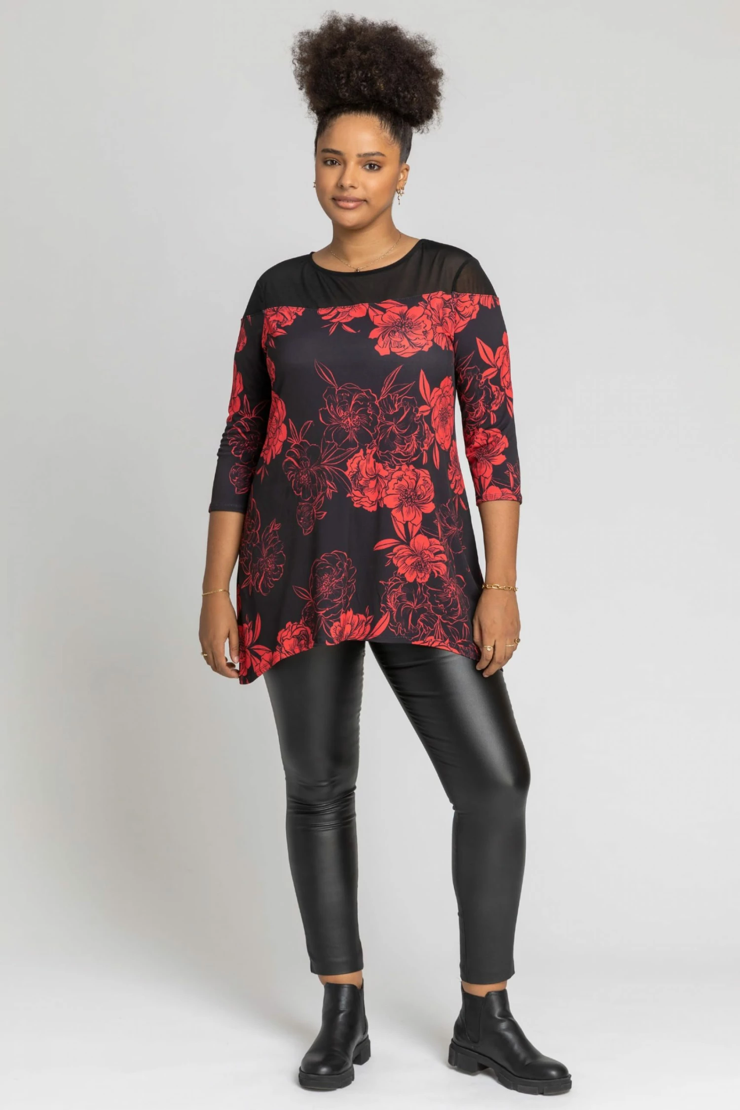 Roman Black Curve Contrast Yoke Floral Print Top 4 Roman Black Curve Contrast Yoke Floral Print Top - Image 2