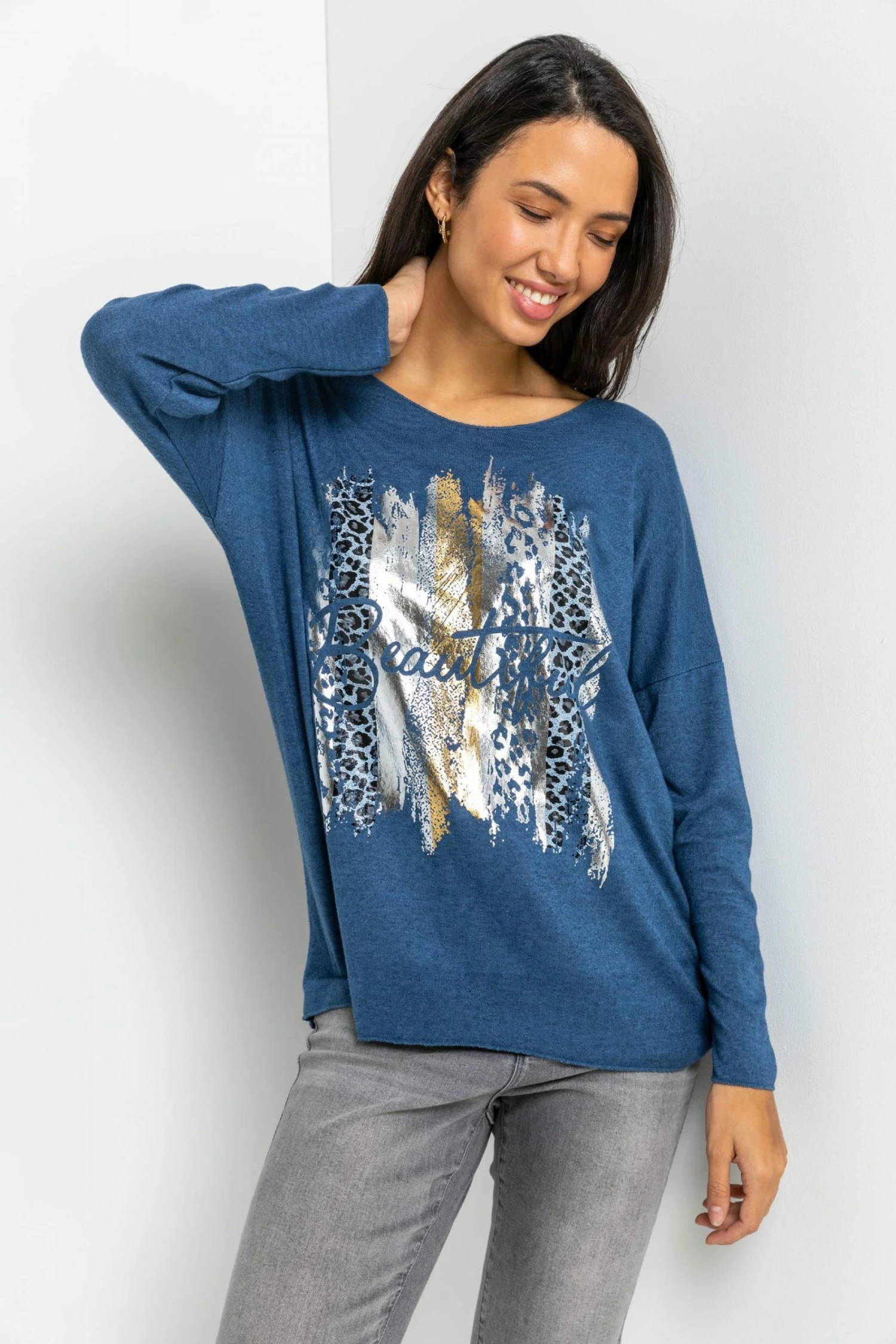 Roman Blue Foil Print Beautiful Lounge Top 3 Roman Blue Foil Print Beautiful Lounge Top