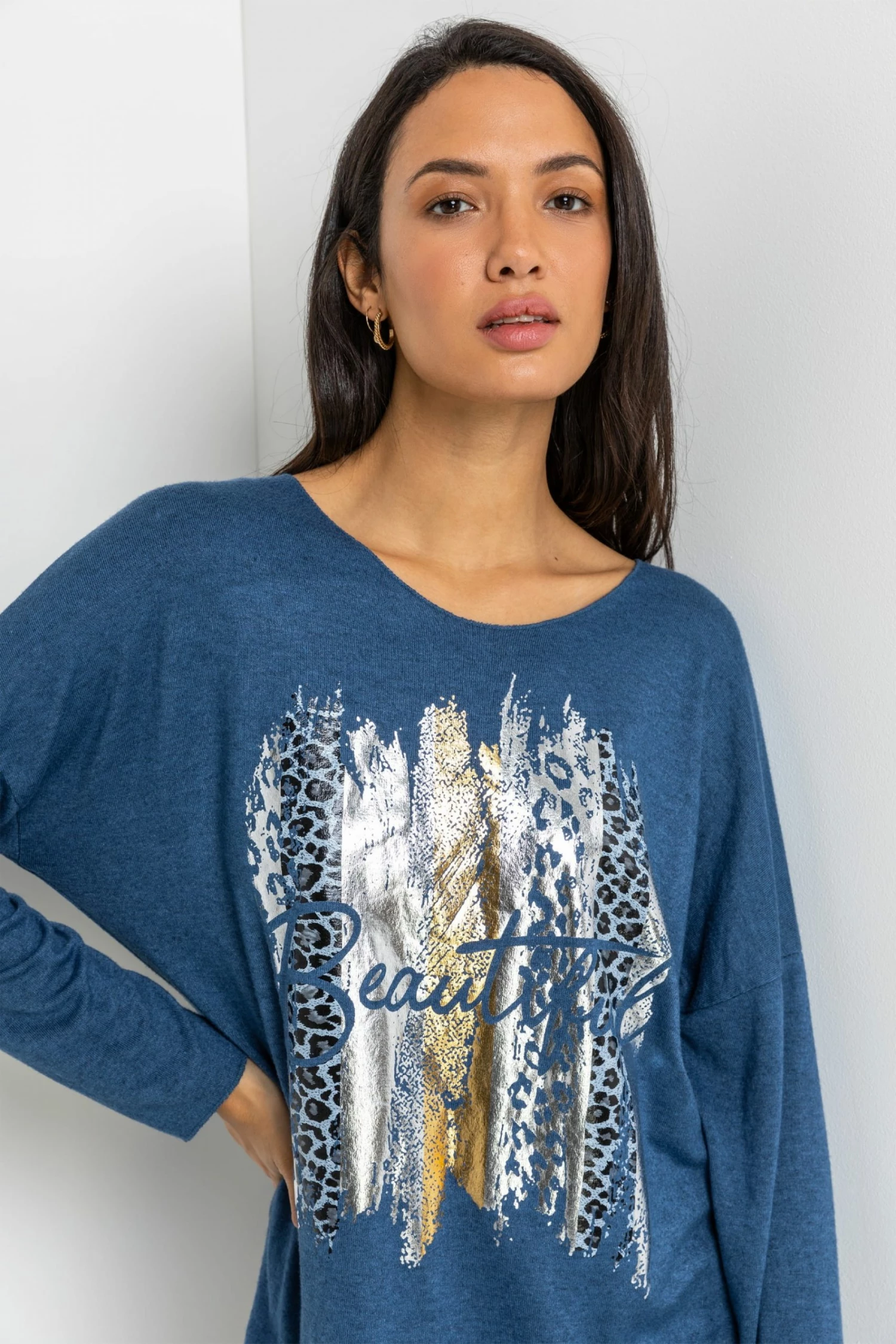 Roman Blue Foil Print Beautiful Lounge Top 4 Roman Blue Foil Print Beautiful Lounge Top - Image 2