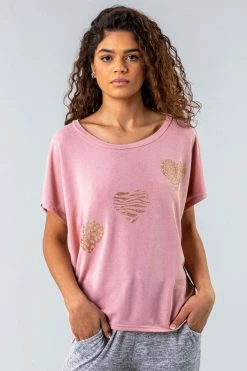 Roman Pink Foil Heart Print Lounge T-Shirt