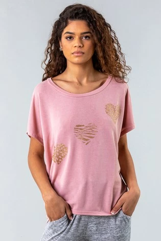 Roman Pink Foil Heart Print Lounge T-Shirt 7 Roman Pink Foil Heart Print Lounge T-Shirt - Image 5