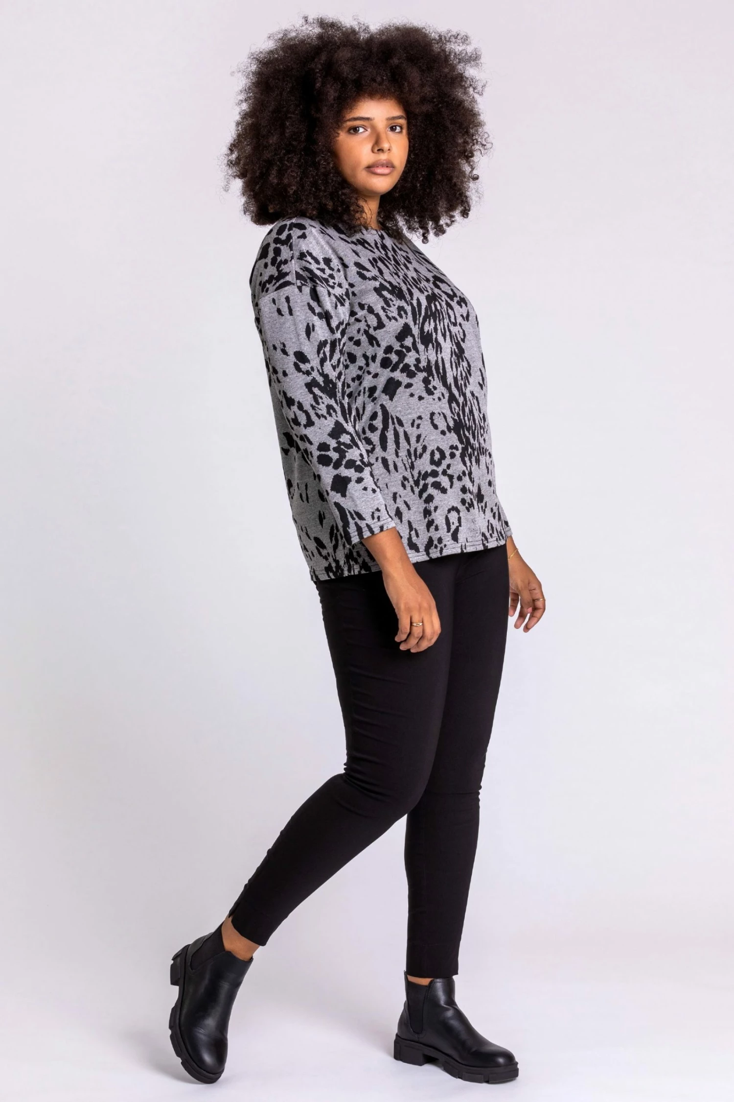 Roman Grey Curve Animal Print Jersey Top 4 Roman Grey Curve Animal Print Jersey Top - Image 2