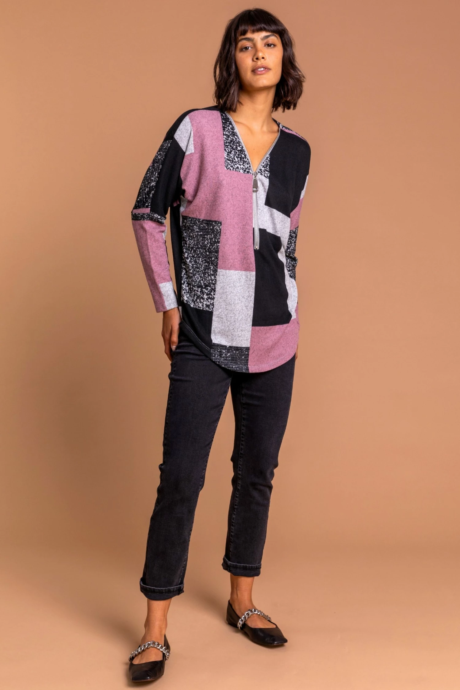 Roman Pink Colour Block Zip Detail T-Shirt 4 Roman Pink Colour Block Zip Detail T-Shirt - Image 2