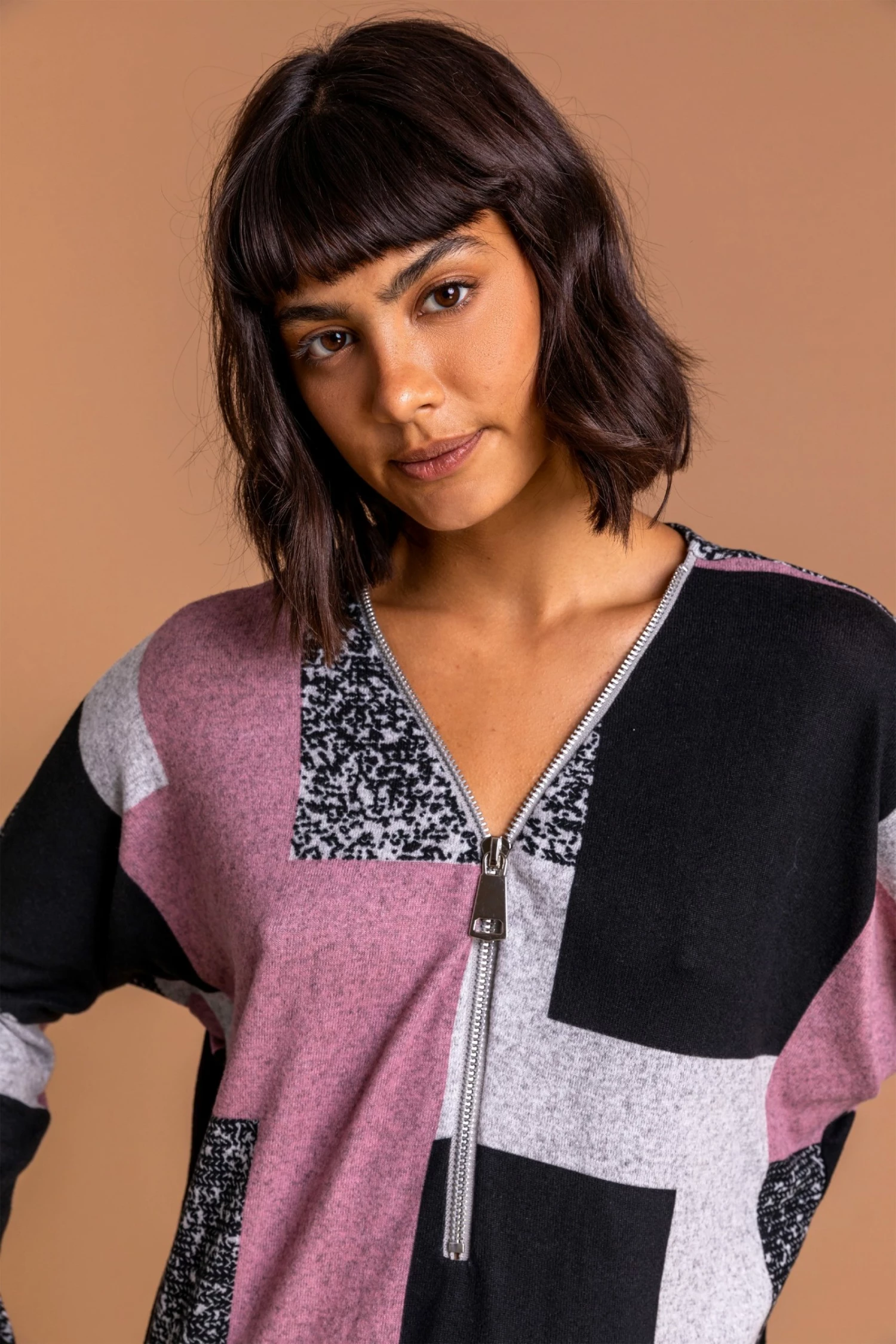 Roman Pink Colour Block Zip Detail T-Shirt 7 Roman Pink Colour Block Zip Detail T-Shirt - Image 5