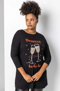 Roman Black Curve Christmas Slogan Jersey Top