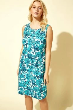 Roman Green Back Button Floral Print Dress