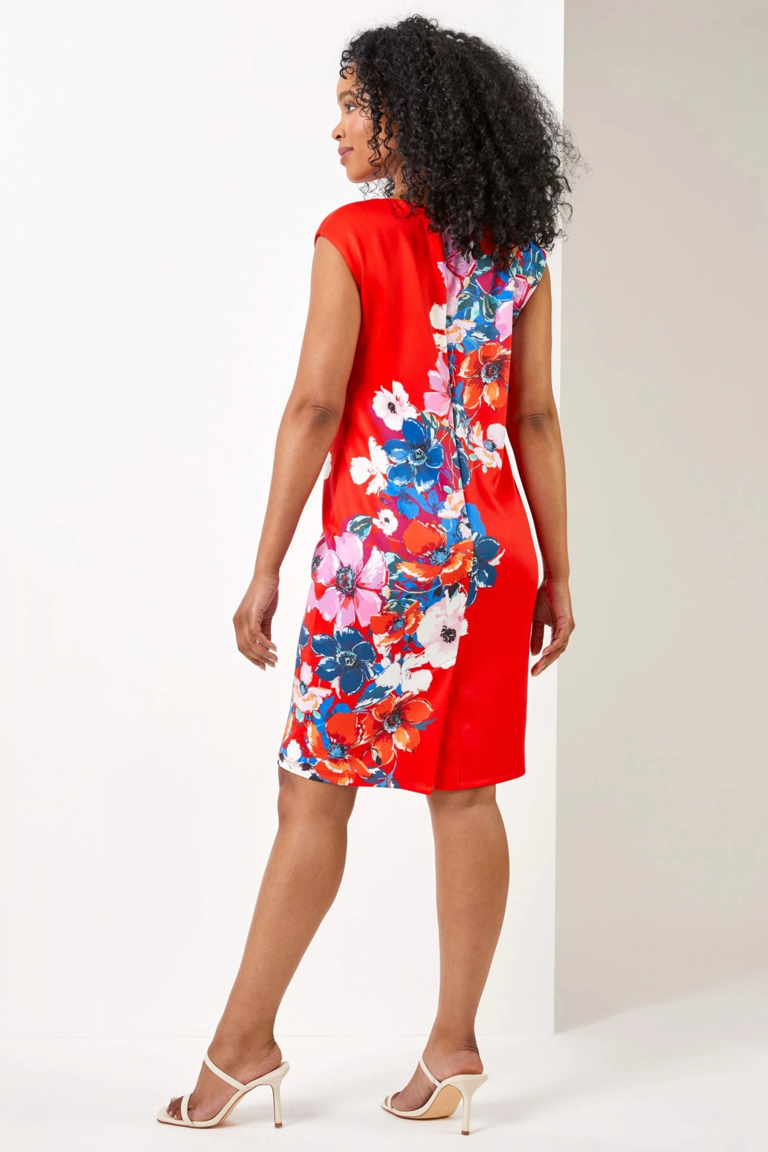 Roman Red Petite Floral Placement Print Scuba Dress 5 Roman Red Petite Floral Placement Print Scuba Dress - Image 3