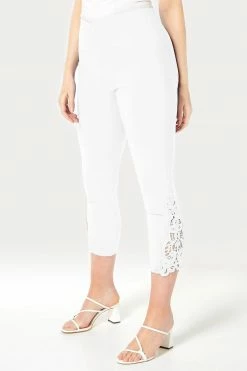 Roman White Lace Insert Crop Stretch Trousers