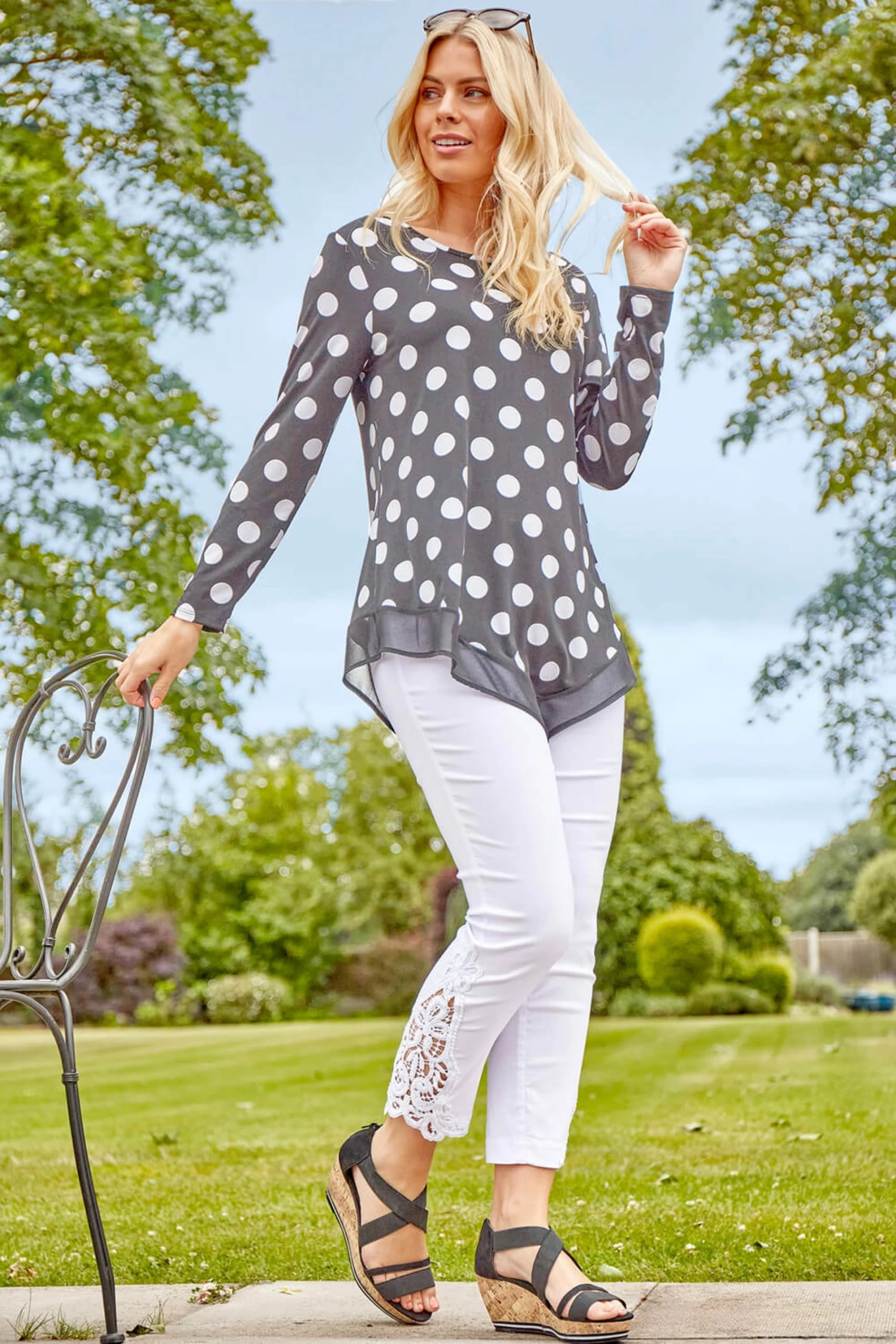 Roman White Lace Insert Crop Stretch Trousers 4 Roman White Lace Insert Crop Stretch Trousers - Image 2