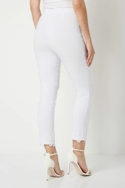 Roman White Cropped Stretch Trousers With Lace Hem -Roman Sales Shop unnamed file 10372