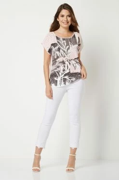 Roman White Cropped Stretch Trousers With Lace Hem -Roman Sales Shop unnamed file 10373