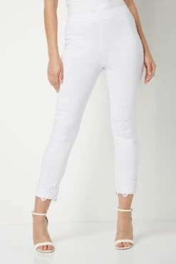 Roman White Cropped Stretch Trousers With Lace Hem -Roman Sales Shop unnamed file 10374