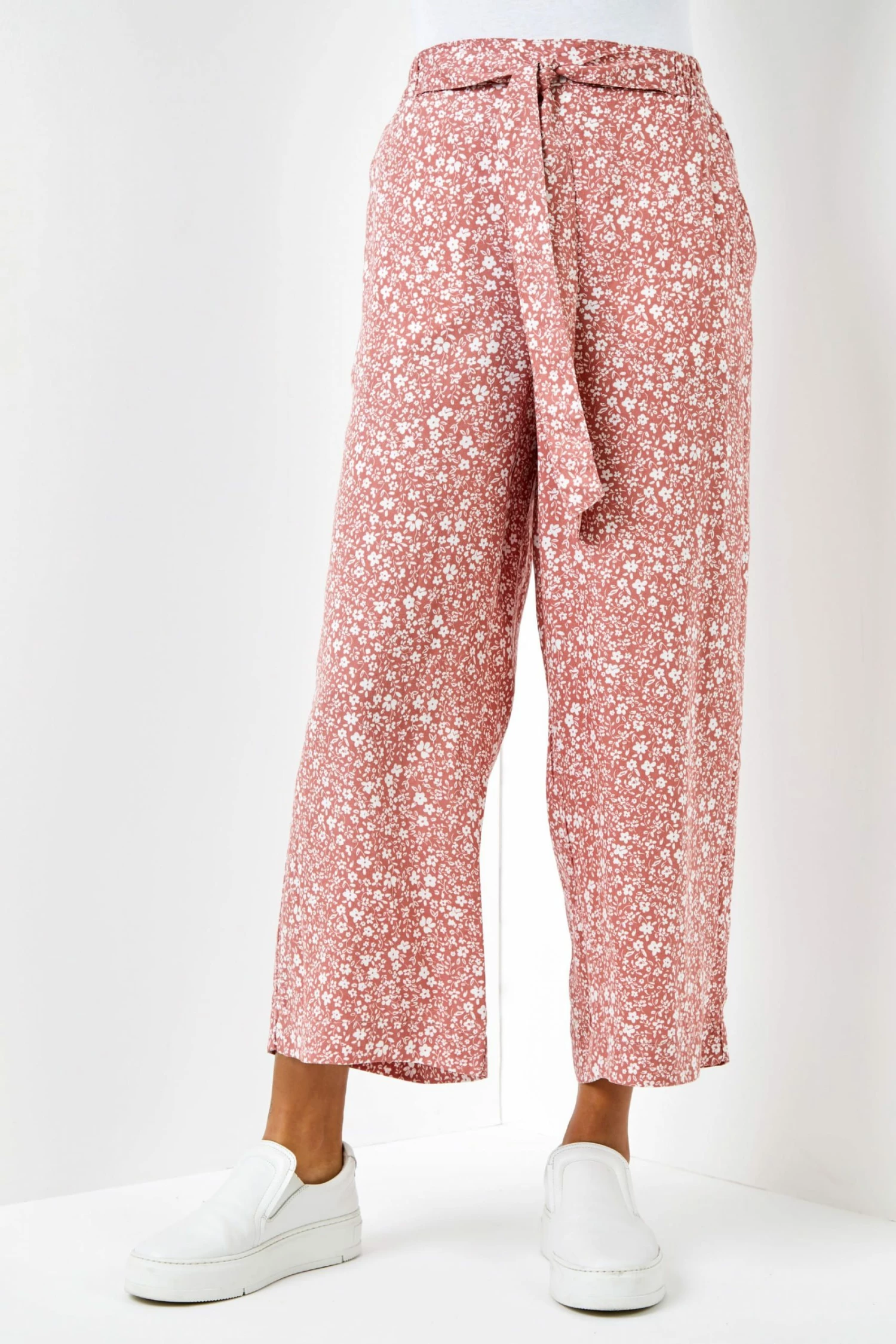 Roman Pink Ditsy Floral Print Waist Tie Culottes 4 Roman Pink Ditsy Floral Print Waist Tie Culottes - Image 2