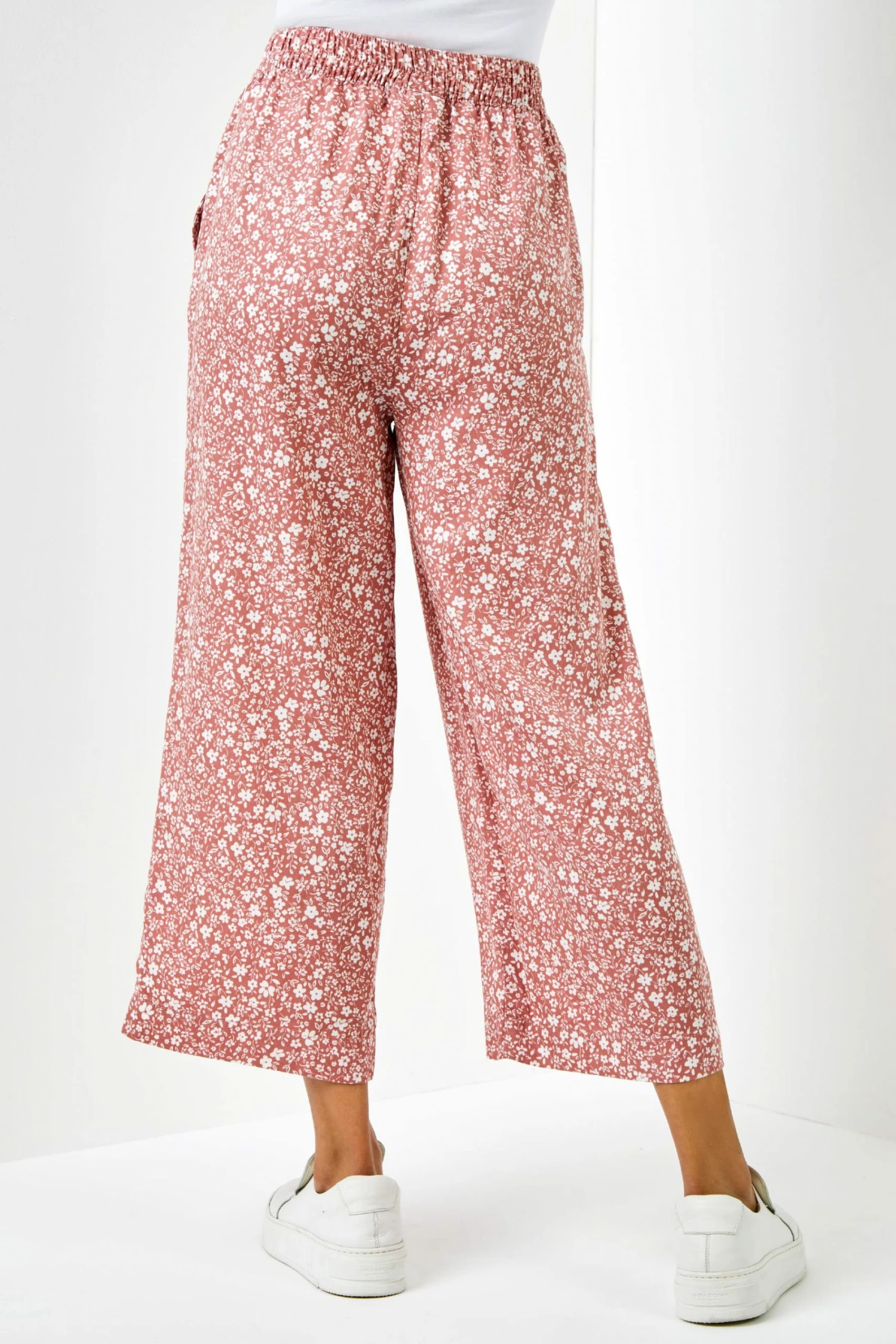 Roman Pink Ditsy Floral Print Waist Tie Culottes 5 Roman Pink Ditsy Floral Print Waist Tie Culottes - Image 3