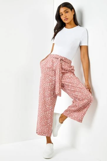 Roman Pink Ditsy Floral Print Waist Tie Culottes 7 Roman Pink Ditsy Floral Print Waist Tie Culottes - Image 5