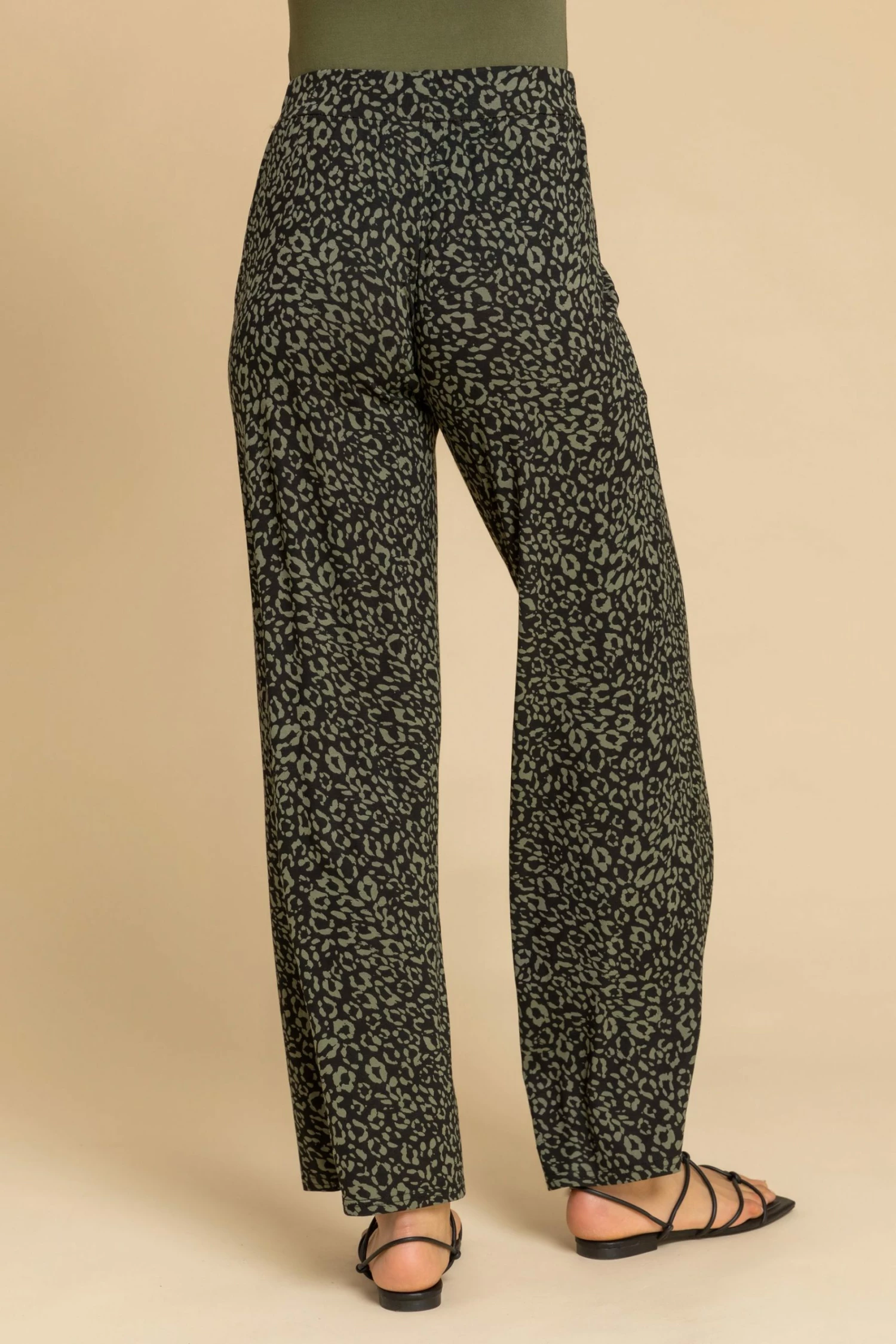 Roman Green Animal Print Wide Leg Jersey Trousers 4 Roman Green Animal Print Wide Leg Jersey Trousers - Image 2