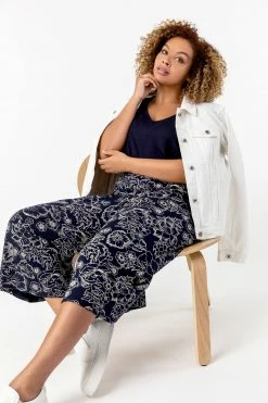 Roman Navy Curve Floral Print Culotte Trousers 10 Roman Navy Curve Floral Print Culotte Trousers -Roman Sales Shop unnamed file 10413