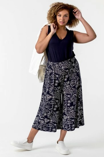 Roman Navy Curve Floral Print Culotte Trousers 7 Roman Navy Curve Floral Print Culotte Trousers - Image 5