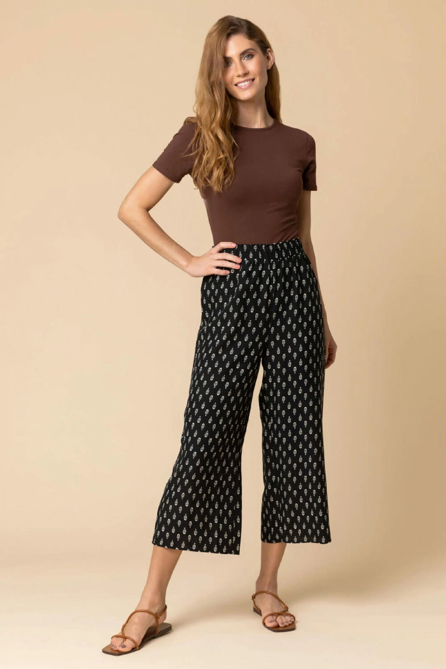 Roman Black Paisley Print Culotte Trousers 5 Roman Black Paisley Print Culotte Trousers - Image 3