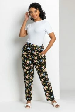 Roman Black Petite Floral Print Tapered Trousers -Roman Sales Shop unnamed file 10434