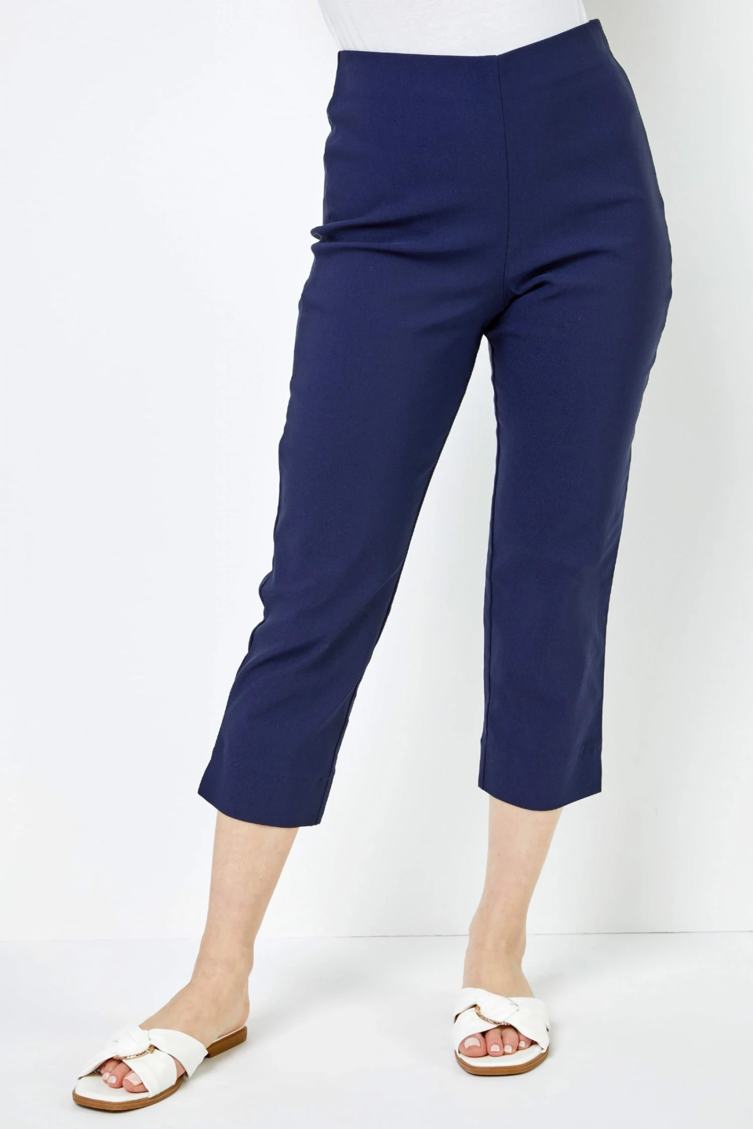 Roman Blue Petite Cropped Stretch Trousers 3 Roman Blue Petite Cropped Stretch Trousers