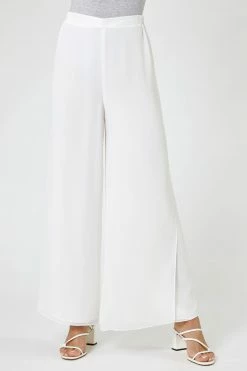Roman White Wide Leg Side Split Trousers