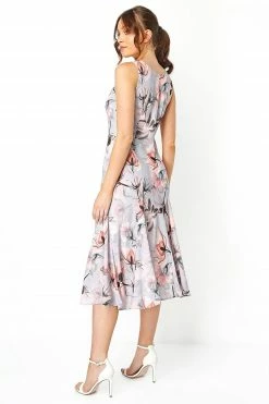 Roman Grey V Neck Floral Skater Dress -Roman Sales Shop unnamed file 1046