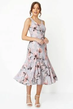 Roman Grey V Neck Floral Skater Dress -Roman Sales Shop unnamed file 1048