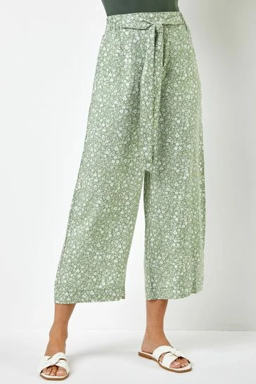 Roman Green Ditsy Floral Print Waist Tie Culottes 8 Roman Green Ditsy Floral Print Waist Tie Culottes - Image 6