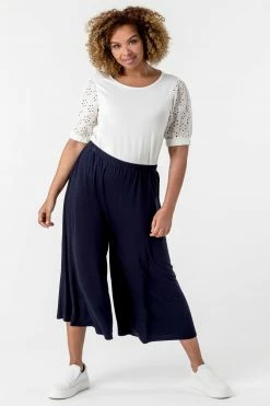 Roman Navy Curve Plain Culotte Trousers