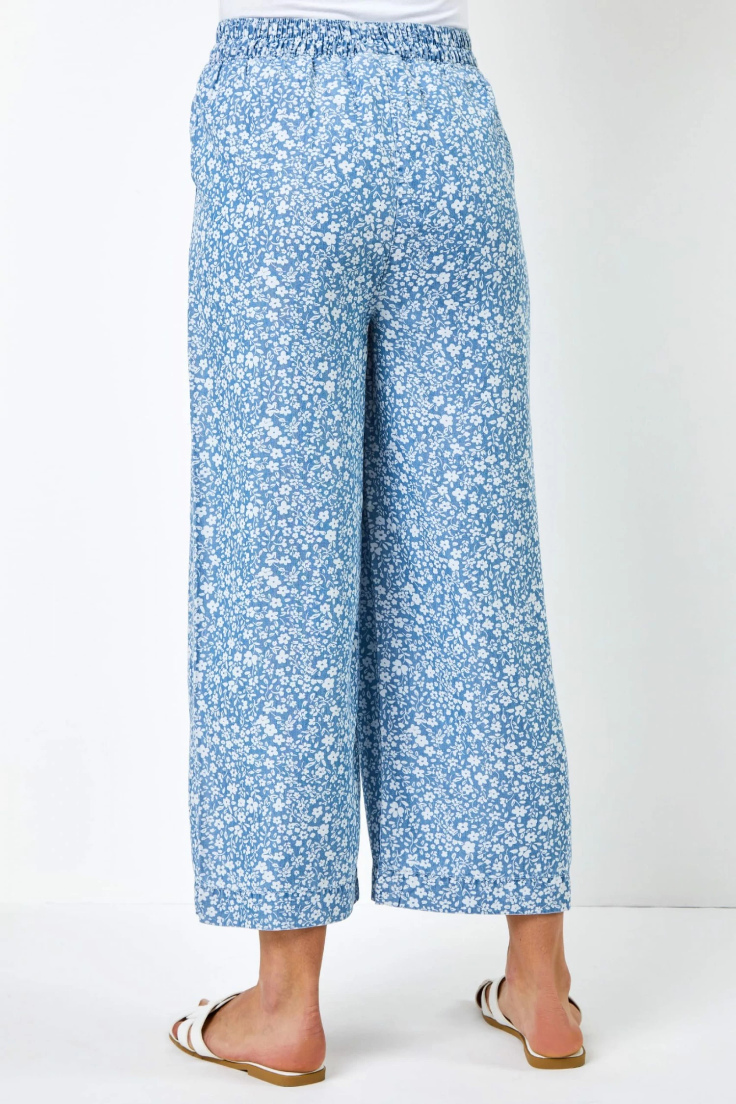 Roman Blue Ditsy Floral Print Waist Tie Culottes 4 Roman Blue Ditsy Floral Print Waist Tie Culottes - Image 2