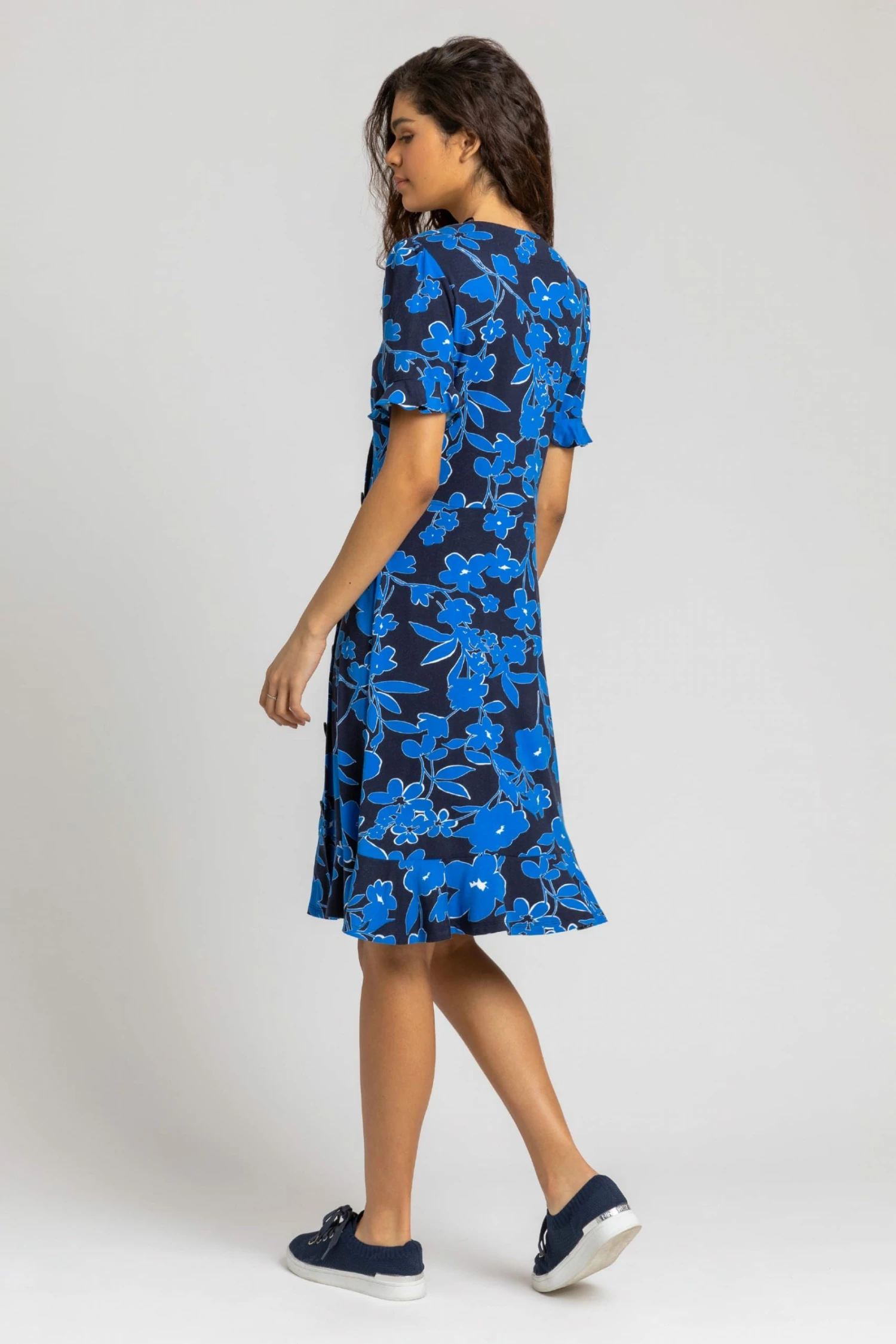 Roman Blue Floral Side Button Tea Dress 5 Roman Blue Floral Side Button Tea Dress - Image 3