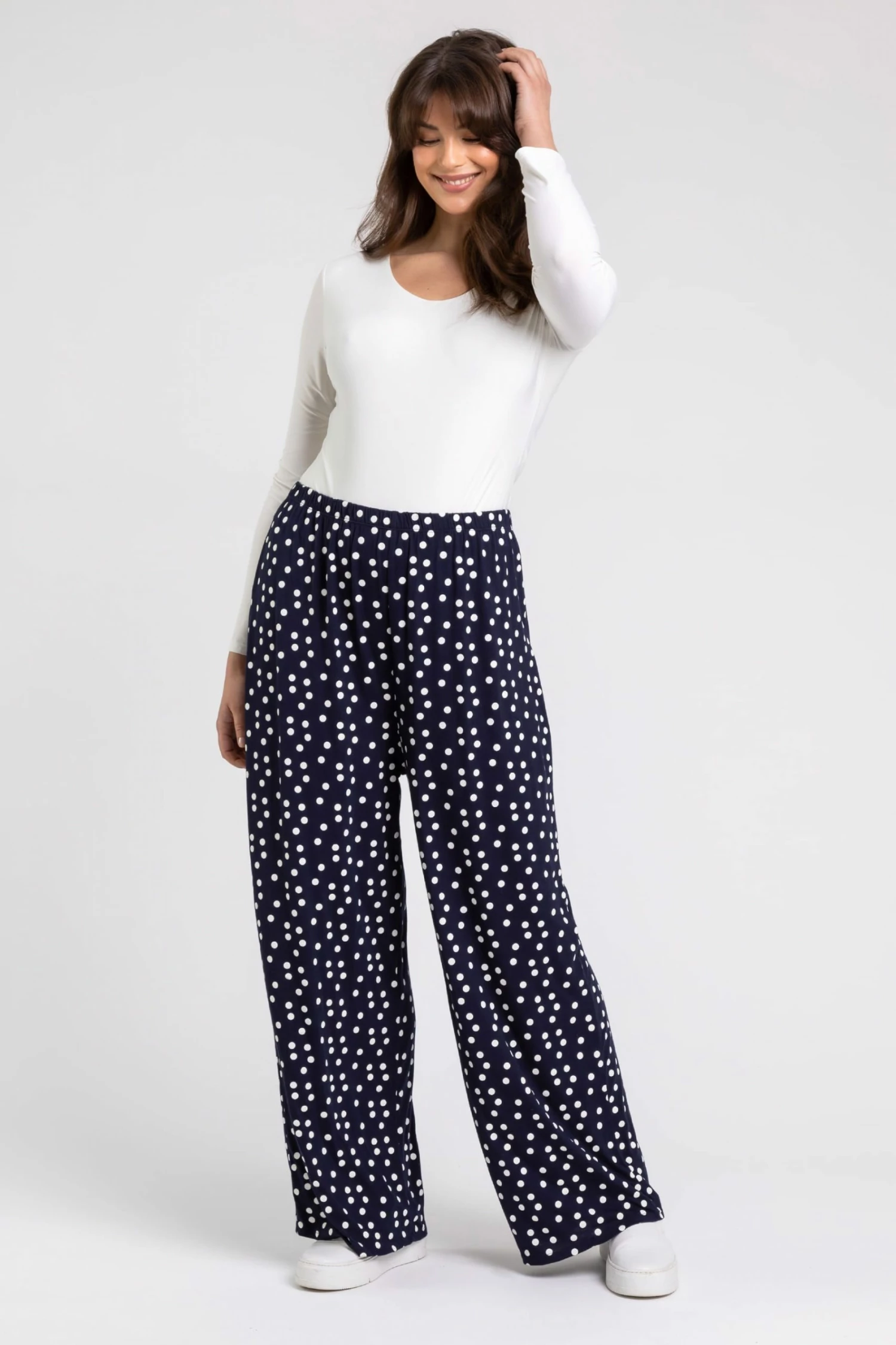 Roman Blue Curve Spot Print Wide Leg Trousers 5 Roman Blue Curve Spot Print Wide Leg Trousers - Image 3