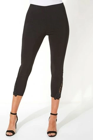Roman Black Lace Insert Crop Stretch Trousers 6 Roman Black Lace Insert Crop Stretch Trousers - Image 4
