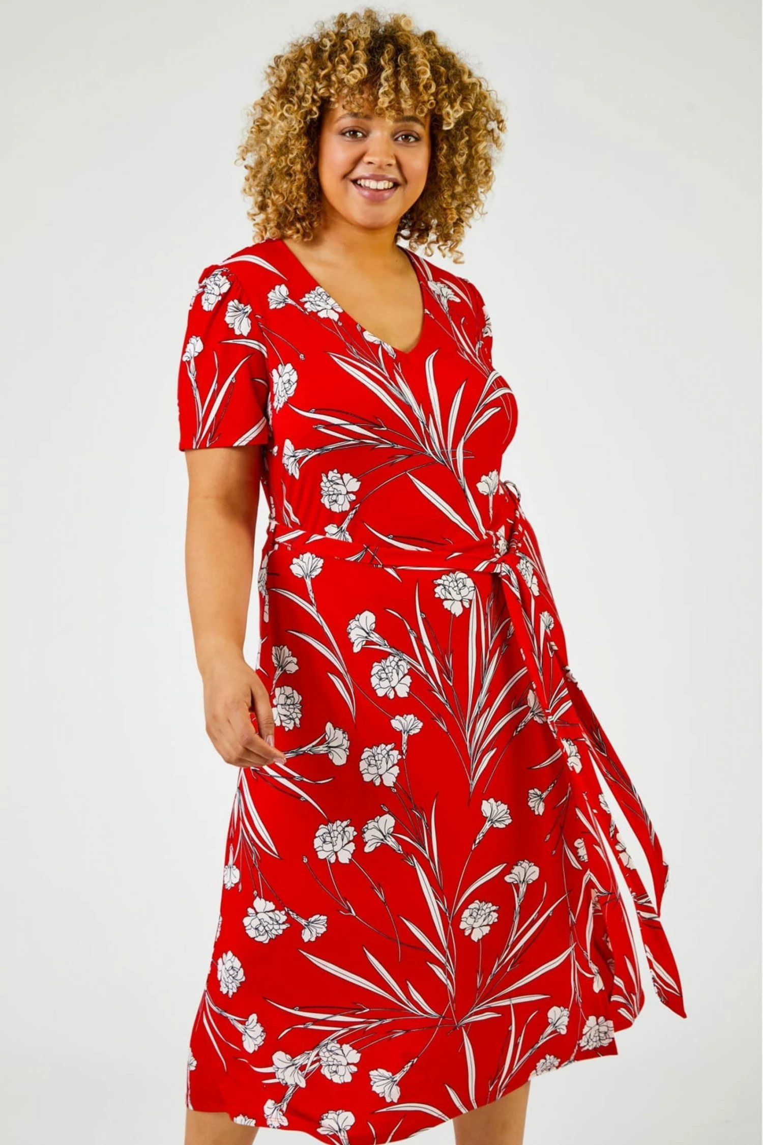 Roman Red Curve Floral Print Fit And Flare Midi Dress 3 Roman Red Curve Floral Print Fit And Flare Midi Dress