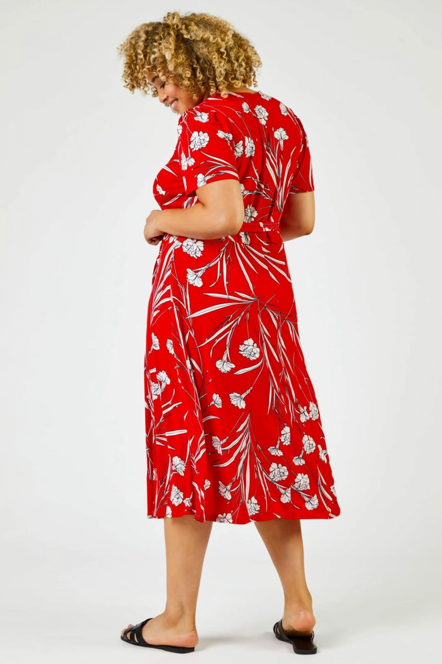 Roman Red Curve Floral Print Fit And Flare Midi Dress 4 Roman Red Curve Floral Print Fit And Flare Midi Dress - Image 2