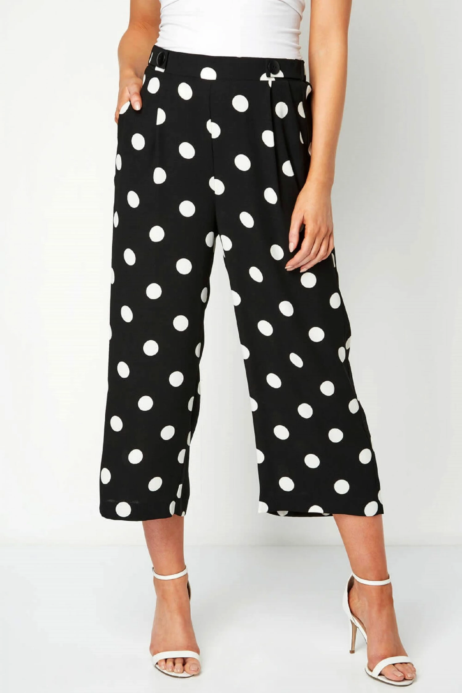 Roman Black Polka Dot Culotte Trousers 4 Roman Black Polka Dot Culotte Trousers - Image 2