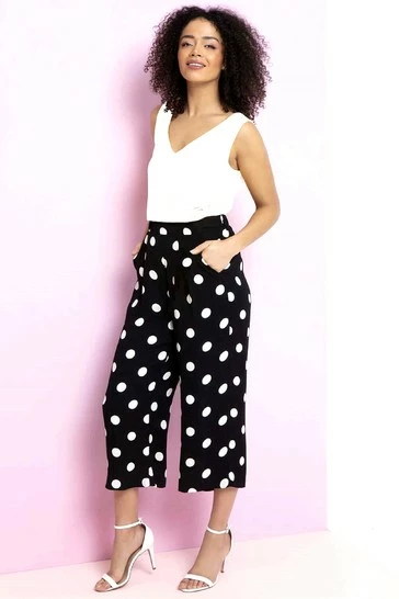Roman Black Polka Dot Culotte Trousers 7 Roman Black Polka Dot Culotte Trousers - Image 5
