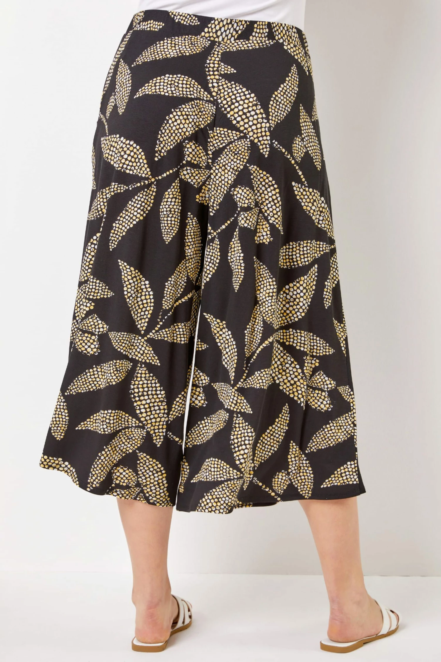Roman Black Curve Spot Leaf Culotte Trousers 4 Roman Black Curve Spot Leaf Culotte Trousers - Image 2