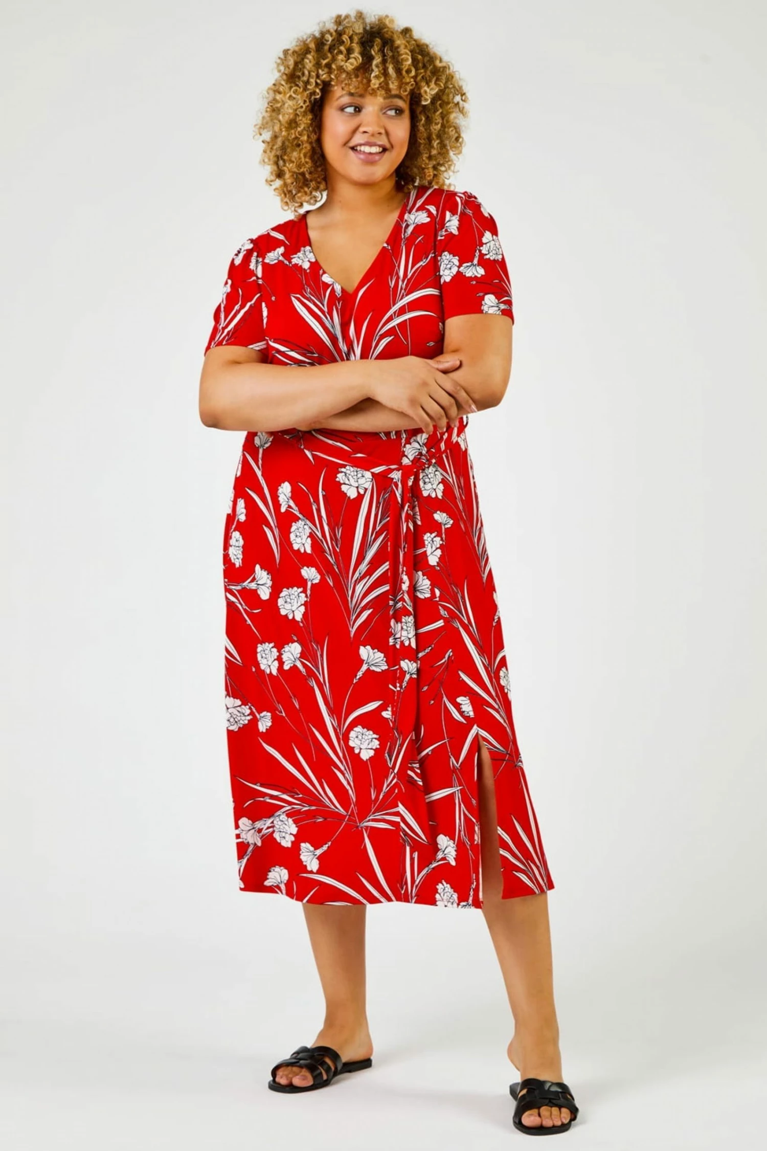 Roman Red Curve Floral Print Fit And Flare Midi Dress 6 Roman Red Curve Floral Print Fit And Flare Midi Dress - Image 4