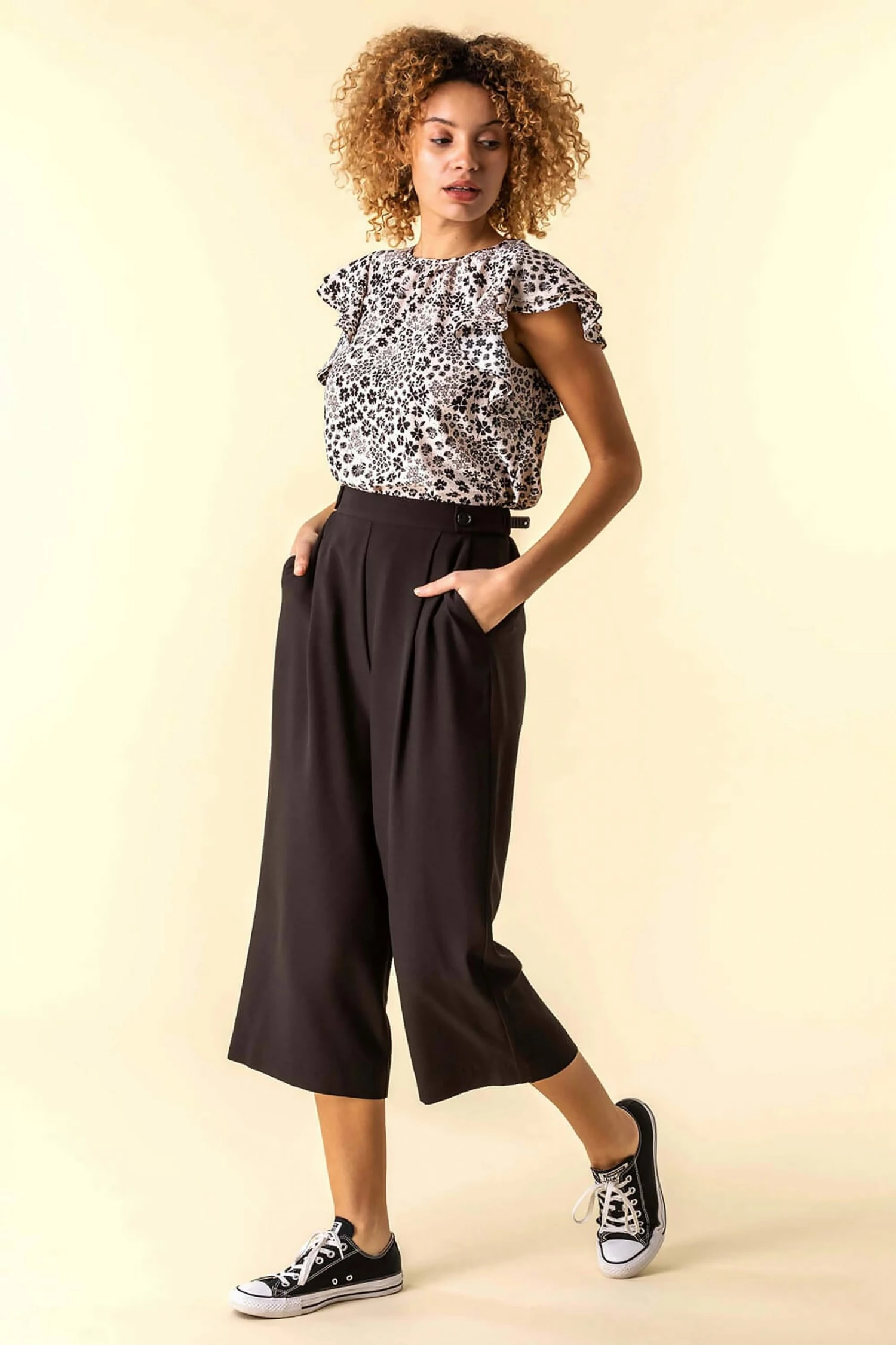 Roman Black Button Detail Culotte Trousers 5 Roman Black Button Detail Culotte Trousers - Image 3