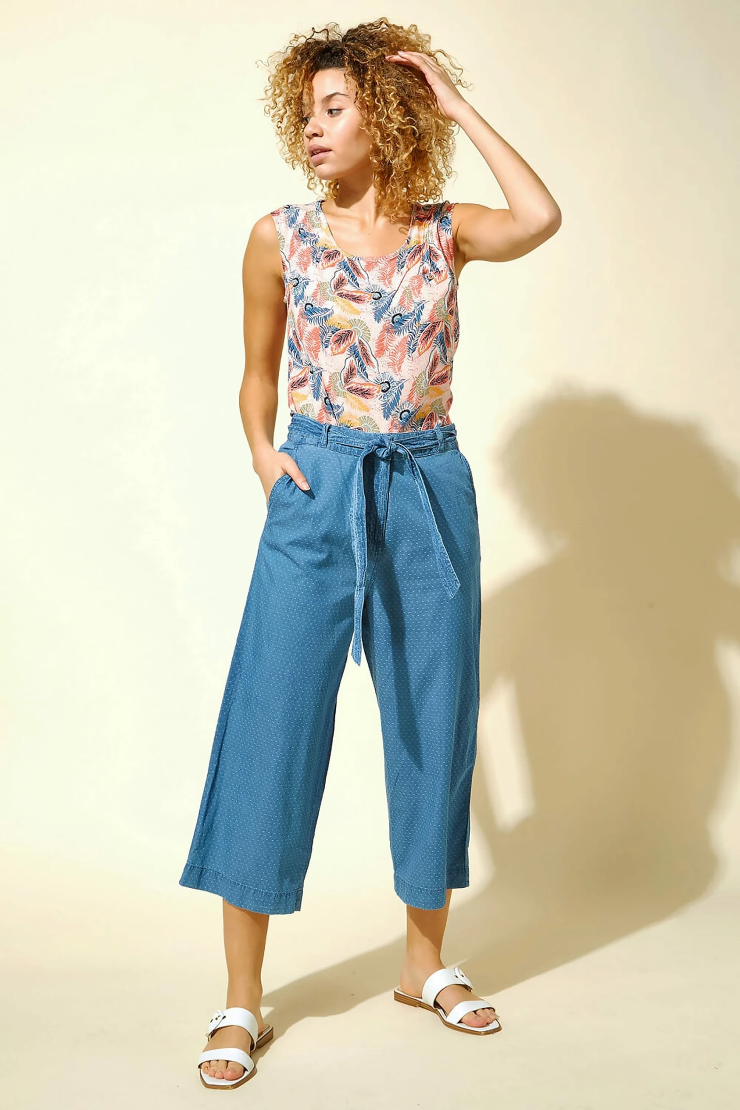 Roman Blue Spot Print Belted Culottes 6 Roman Blue Spot Print Belted Culottes - Image 4