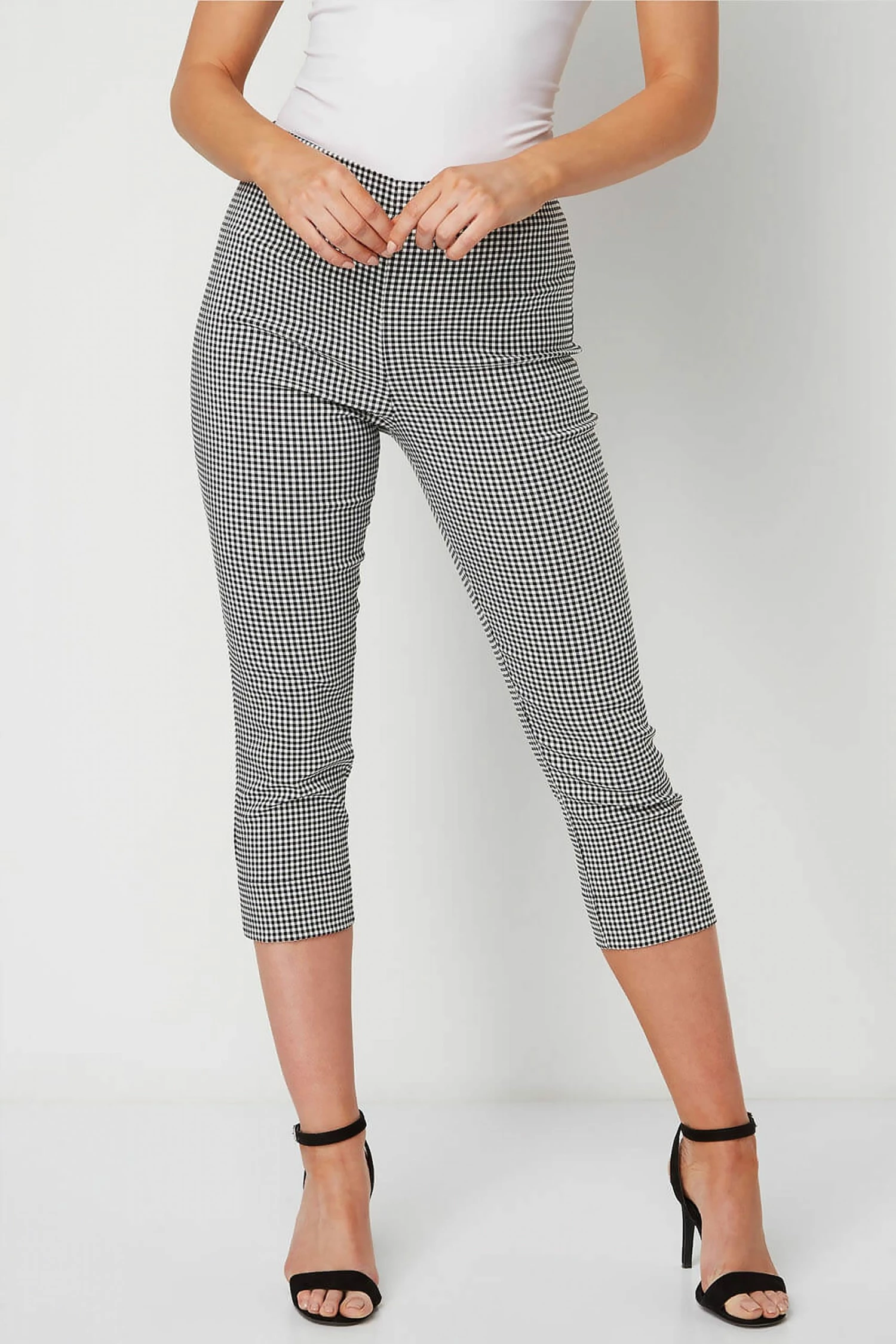 Roman Black Gingham Cropped Stretch Trouser 4 Roman Black Gingham Cropped Stretch Trouser - Image 2